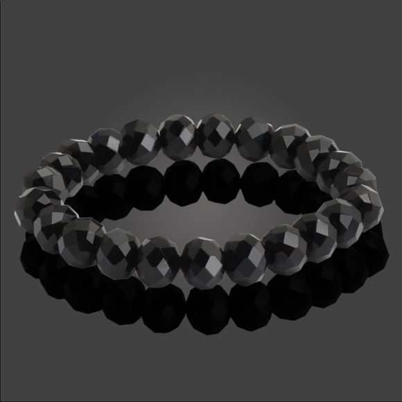 NEW BLACK FACETED STONE MENS BRACELET - Picture 5 of 6